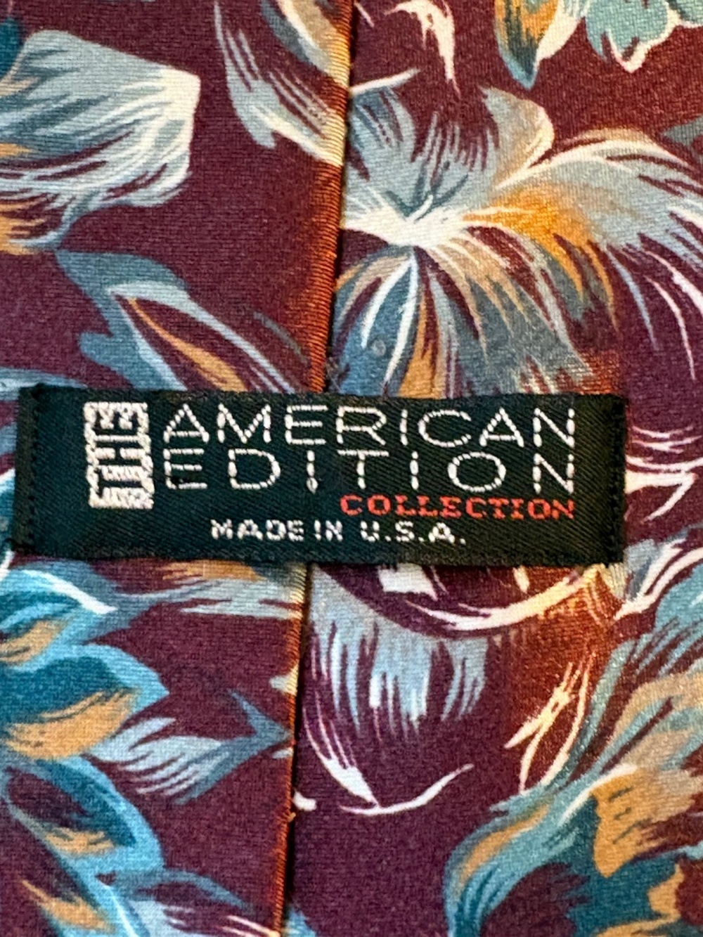 Vintage The American Edition Collection Floral Necktie Burgundy Teal Retro Silk-